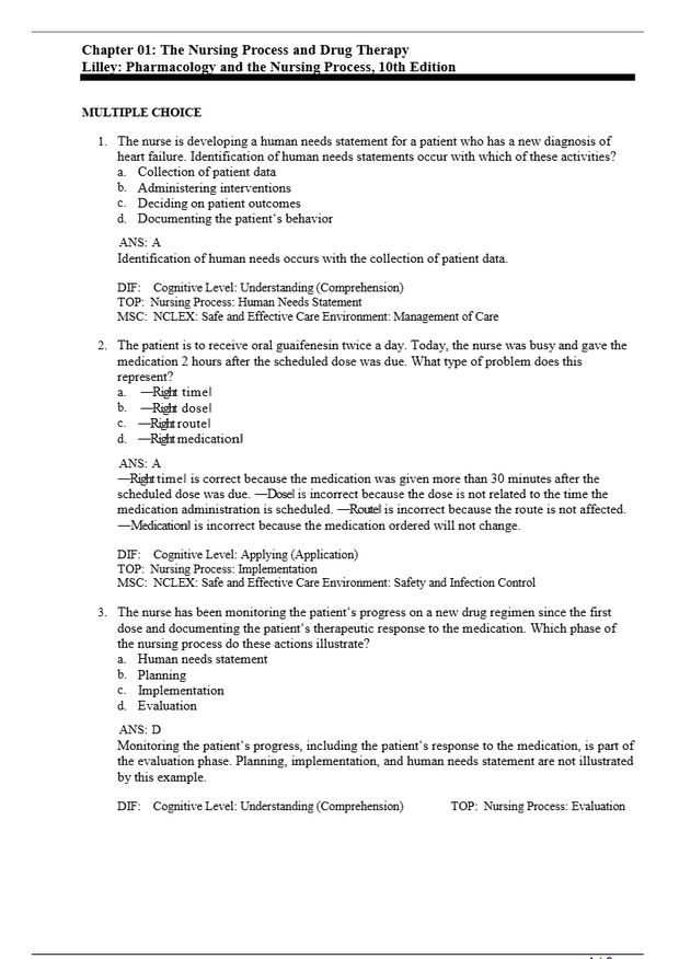 Pharmacology And The Nursing Process 10th Edition Test Bank